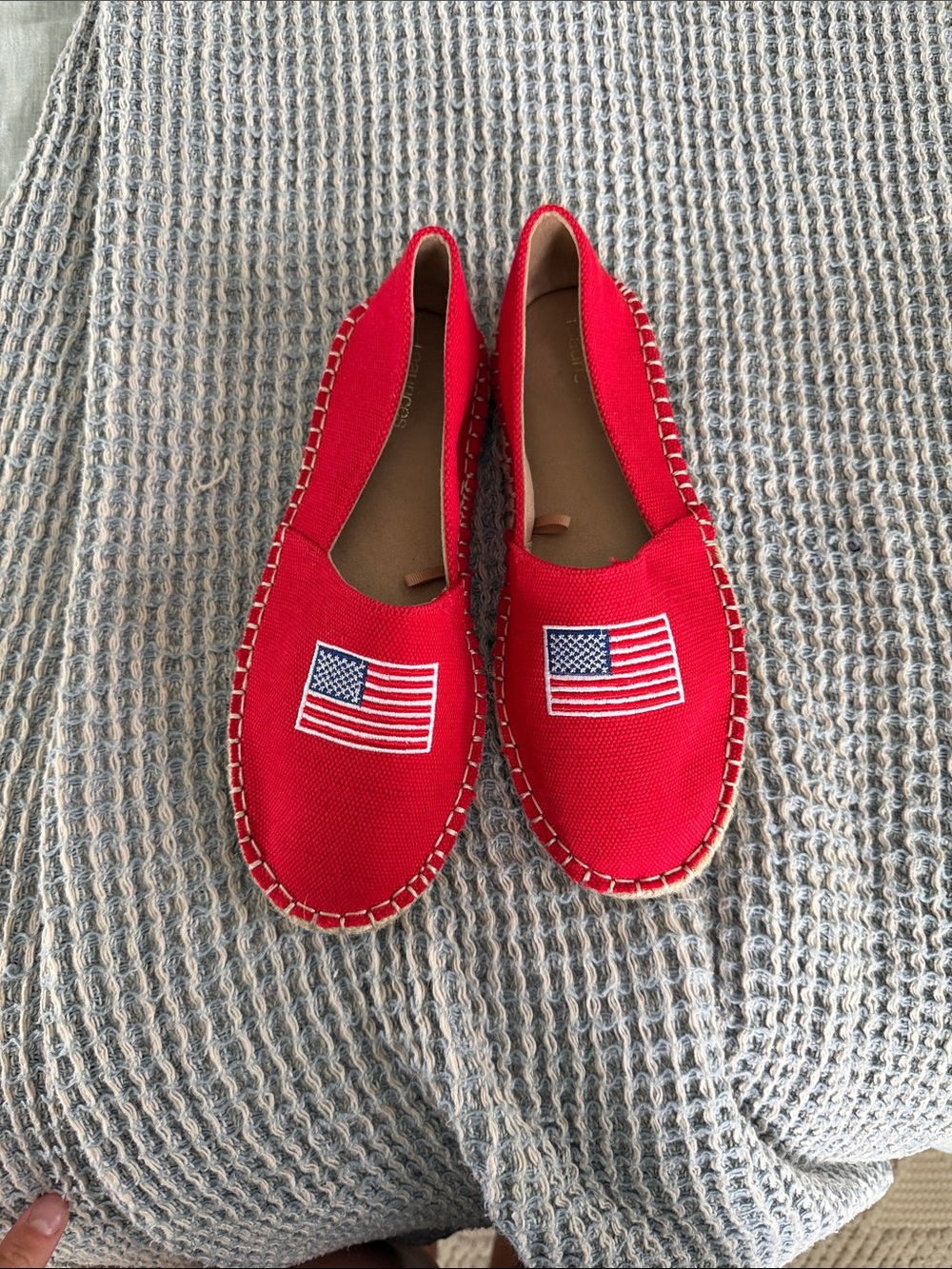 Maurices Red Canvas Slip-On Espadrilles with Flag Patch